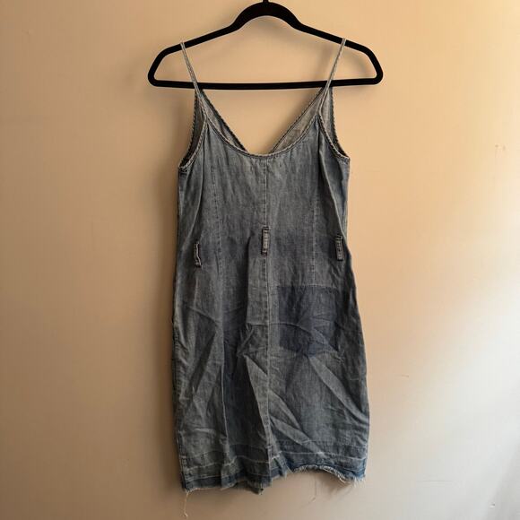 J Brand Shift Dress Mini Denim Blue V-Neck Flower Button Spaghetti Strap Sz S - Picture 5 of 7